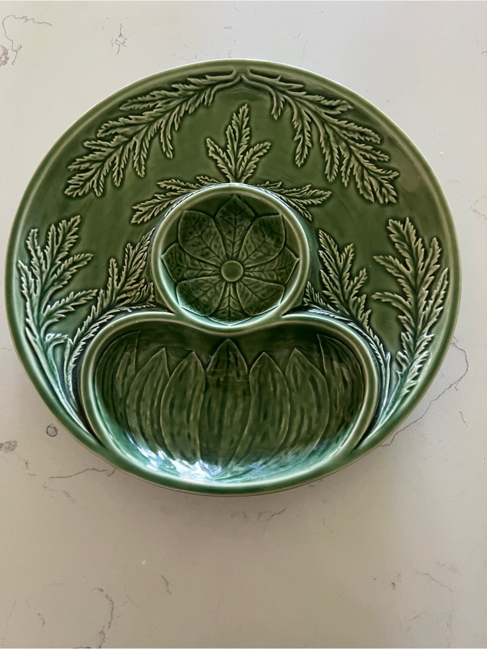 Vintage Bordello  Green Decorative Ceramic Serving Platter - Floral Relief